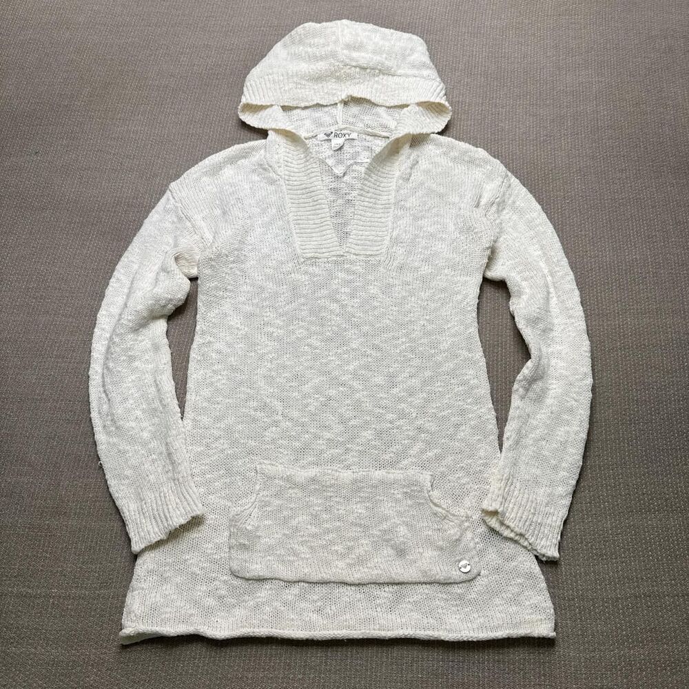 Y2K Skater Hoodie Knit Sweater Roxy V Neck Small White 279
